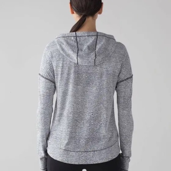 Lululemon Squad Goals Hoodie Sheer Luon Pebble Jacquard White Black Pullover 2 - Picture 5 of 10